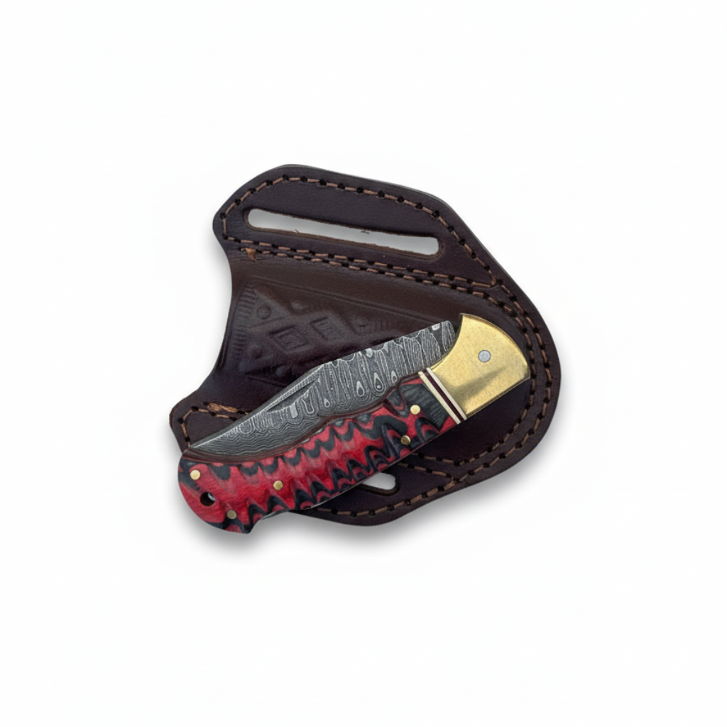Crimson Ridge Damascus Folding Knife - TF-087