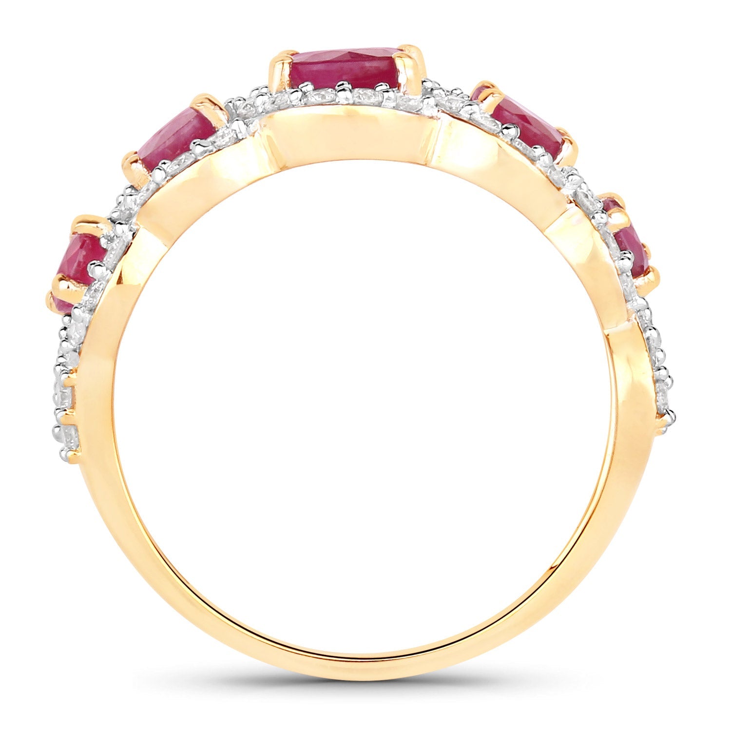1.99 Carat Genuine Ruby and White Diamond 14K Yellow Gold Ring