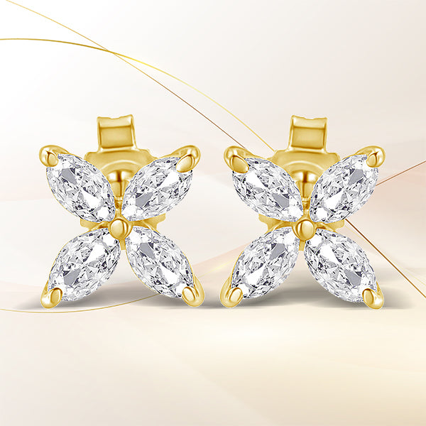 14K White Gold 1/2 Cttw Marquise Diamond 8 Stone Floral Leaf Stud Earrings (H-I Color, SI1-SI2 Clarity)