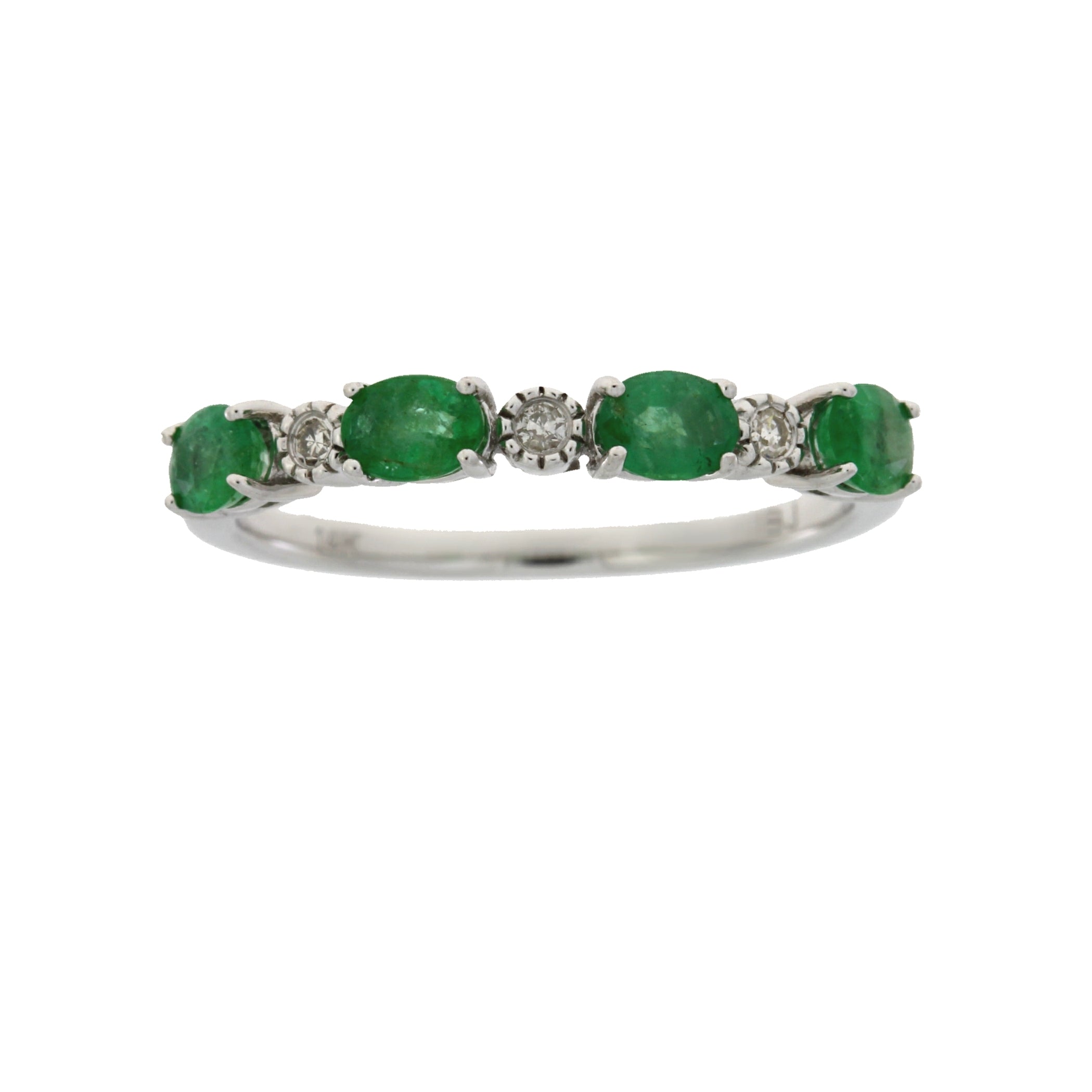 Emerald Diamond Fashion band rings 14KT White Gold