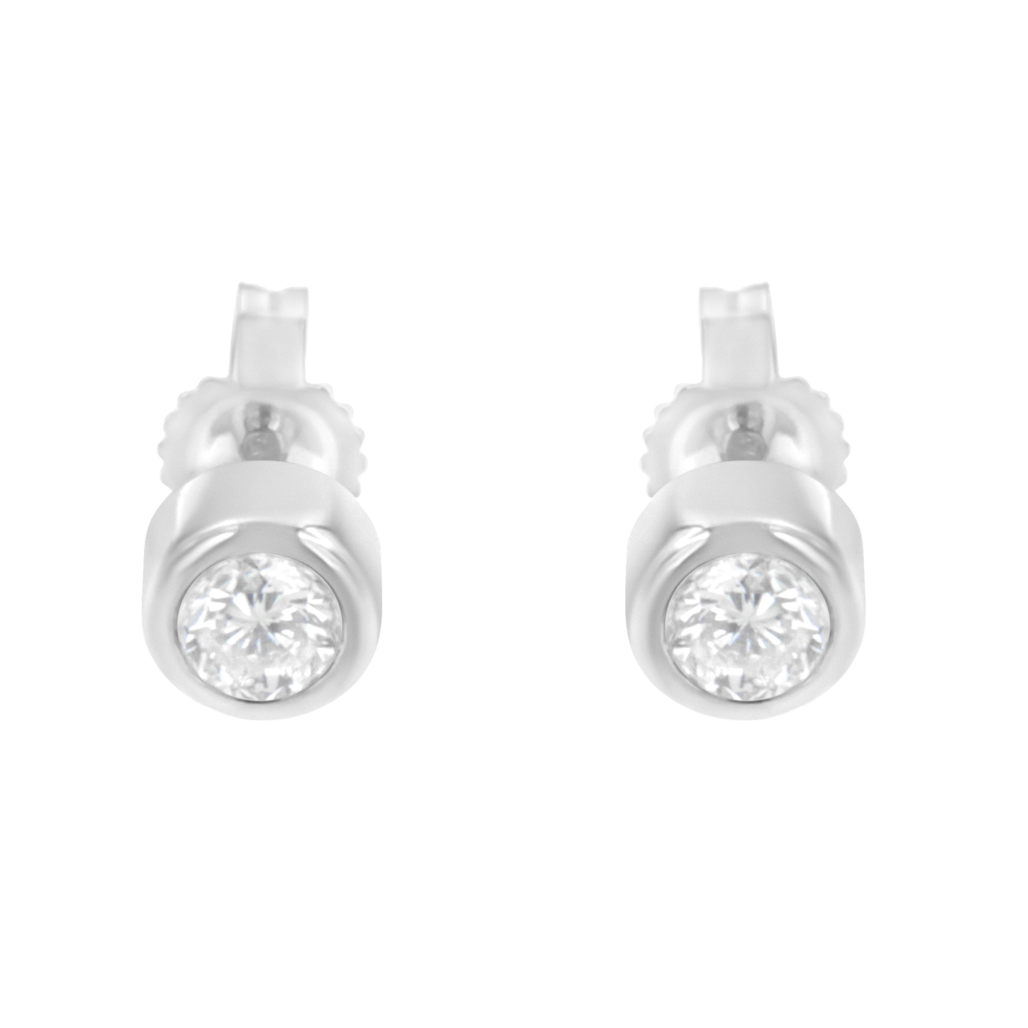 10K White Gold 0.30 Cttw Round Brilliant-Cut Near Colorless Diamond Bezel-Set Stud Earrings (H-I Color, I1-I2 Clarity)