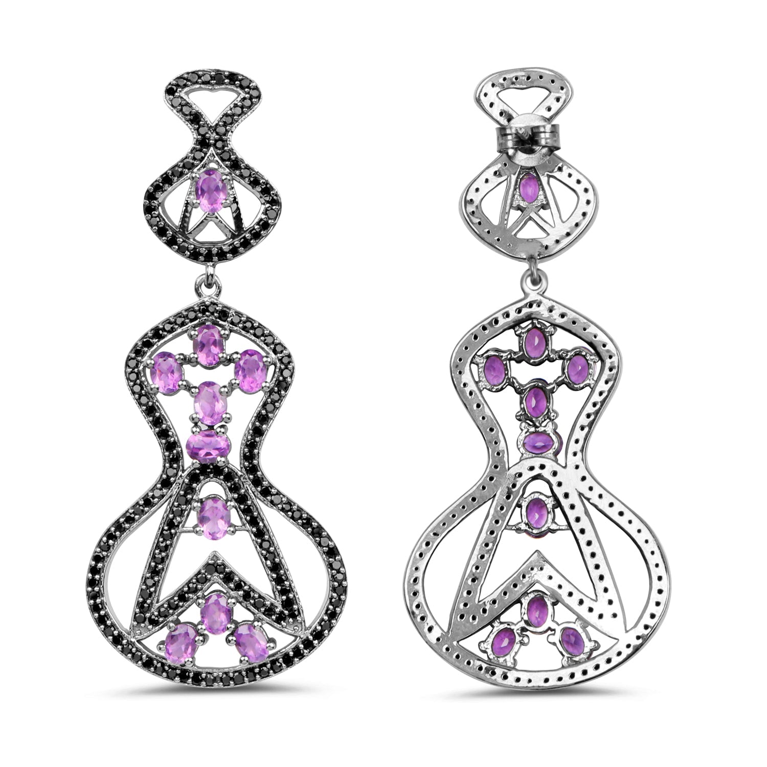 5.30 Carat Genuine Amethyst and Black Spinel .925 Sterling Silver Earrings