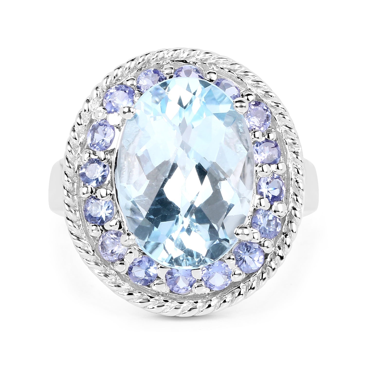 7.41 Carat Genuine Blue Topaz and Tanzanite .925 Sterling Silver Ring