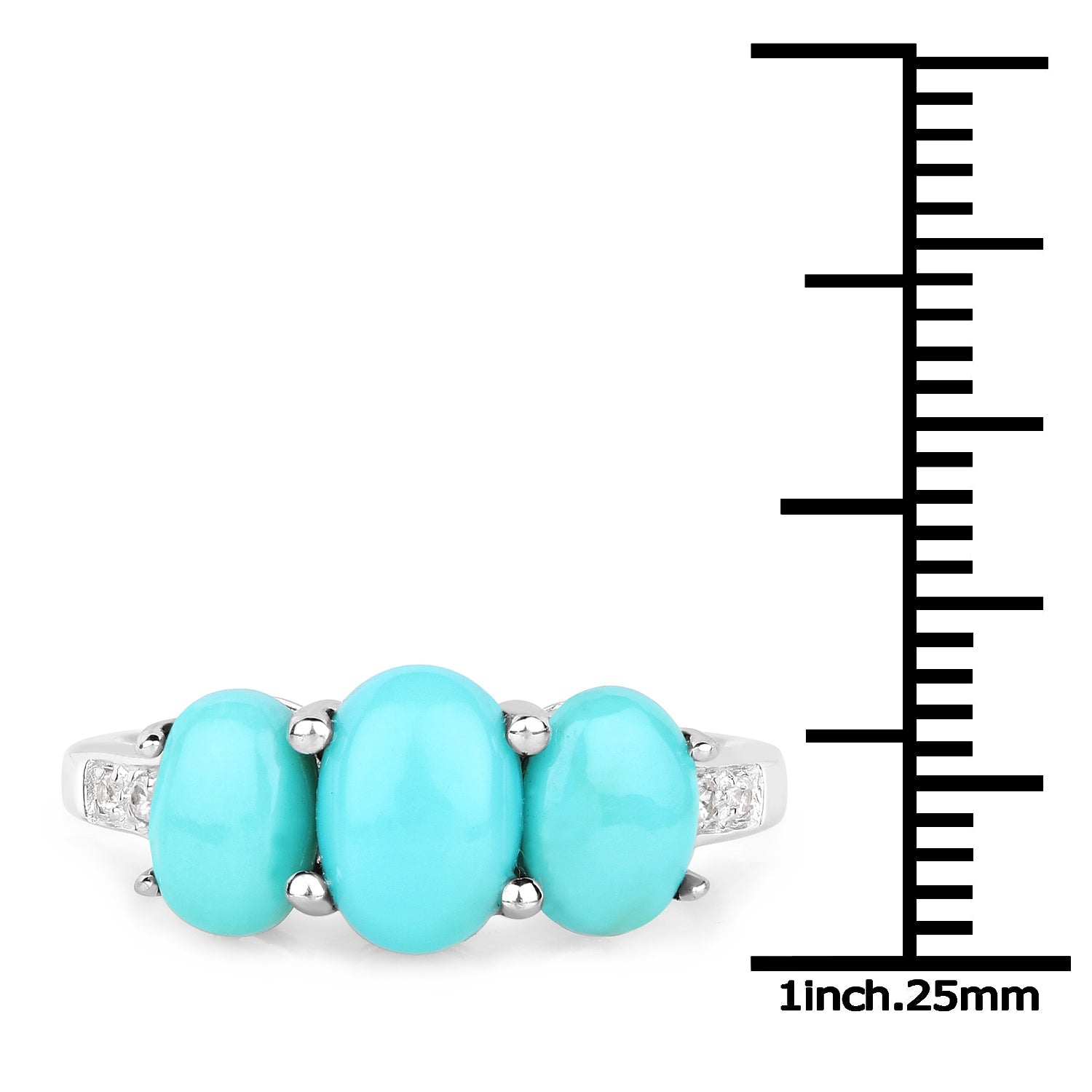 2.97 Carat Genuine Turquoise and White Zircon .925 Sterling Silver Ring