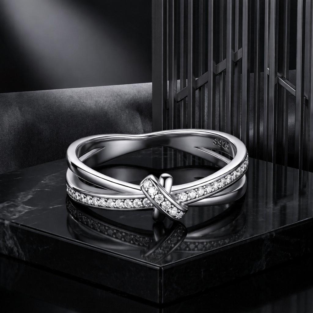 S925 Sterling Silver Oxidized Pavé Setting CZ Ring Size 6 for Women