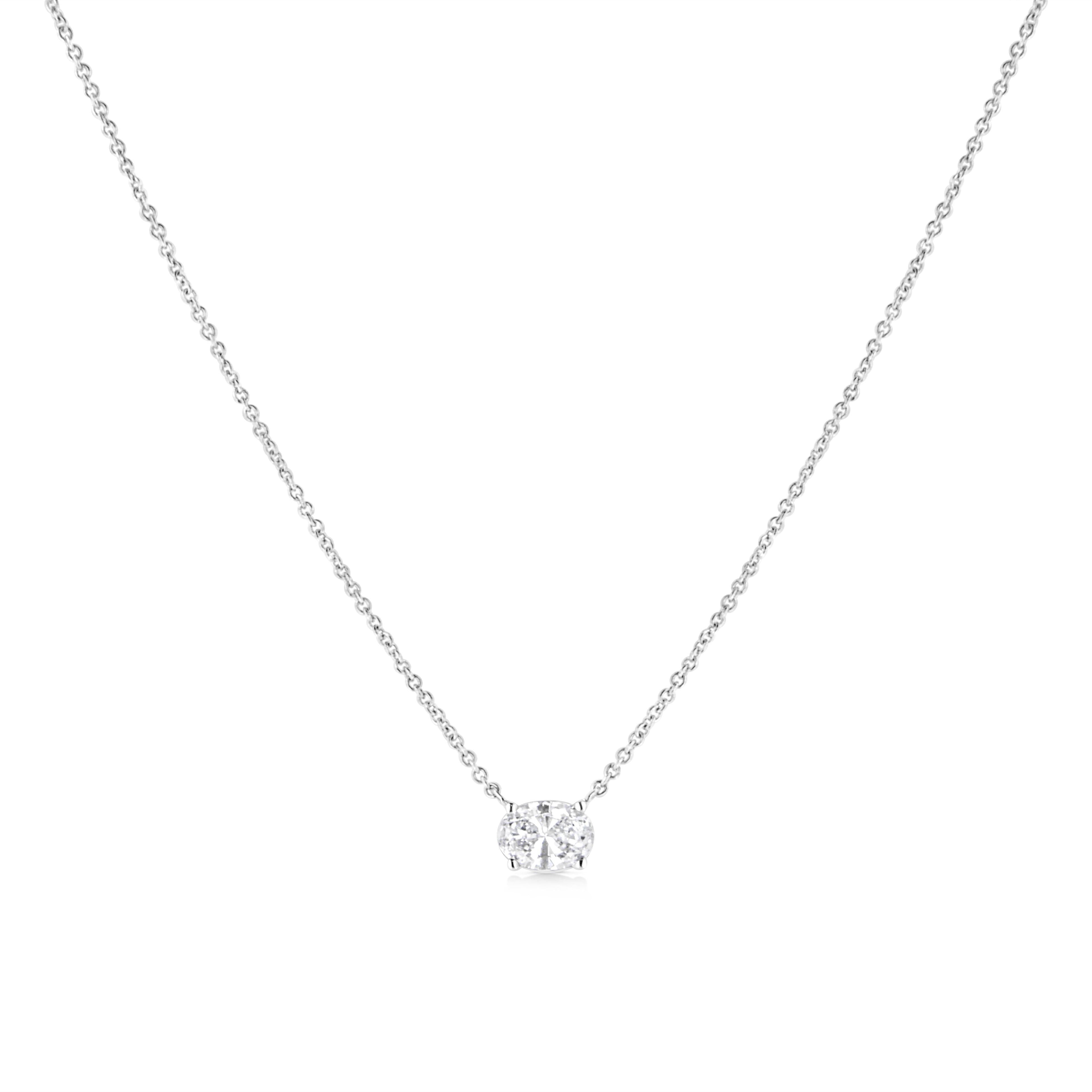 14K White Gold 1/2 Cttw Lab Grown Oval Shape Solitaire Diamond East West 18" Pendant Necklace (E-F Color, VS1-VS2 Clarity)