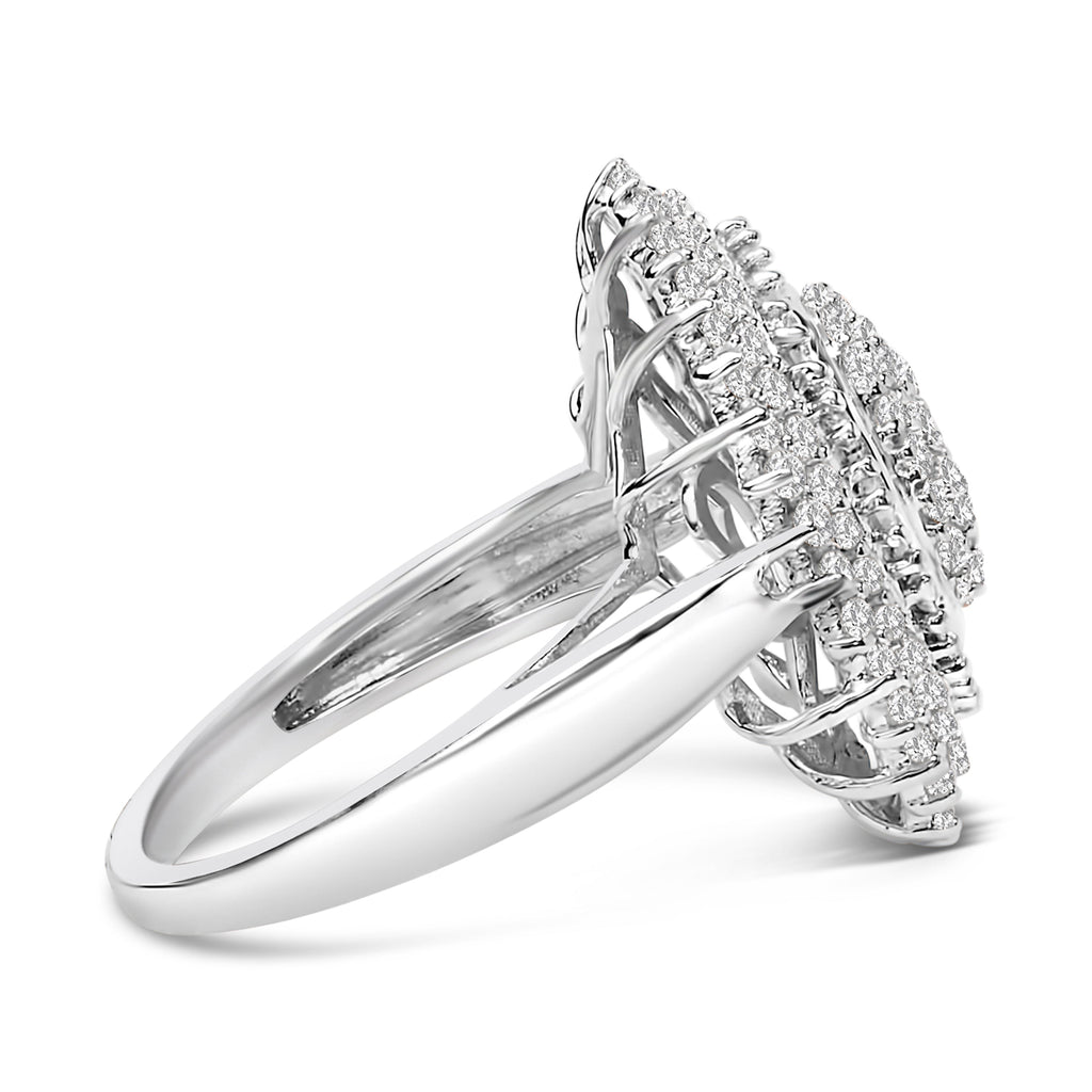 Sterling Silver 2.0 Cttw Diamond Oval Halo Cocktail Ring