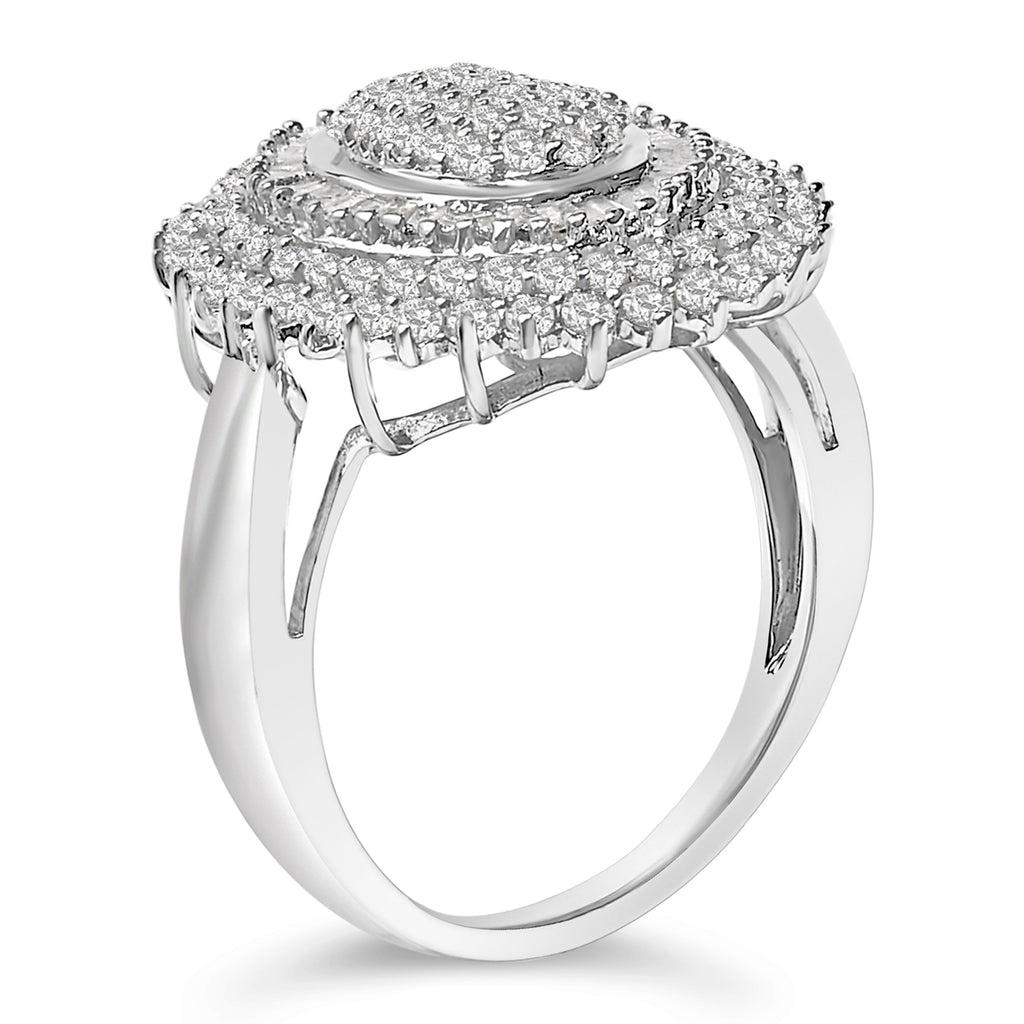 Sterling Silver 2.0 Cttw Diamond Oval Halo Cocktail Ring