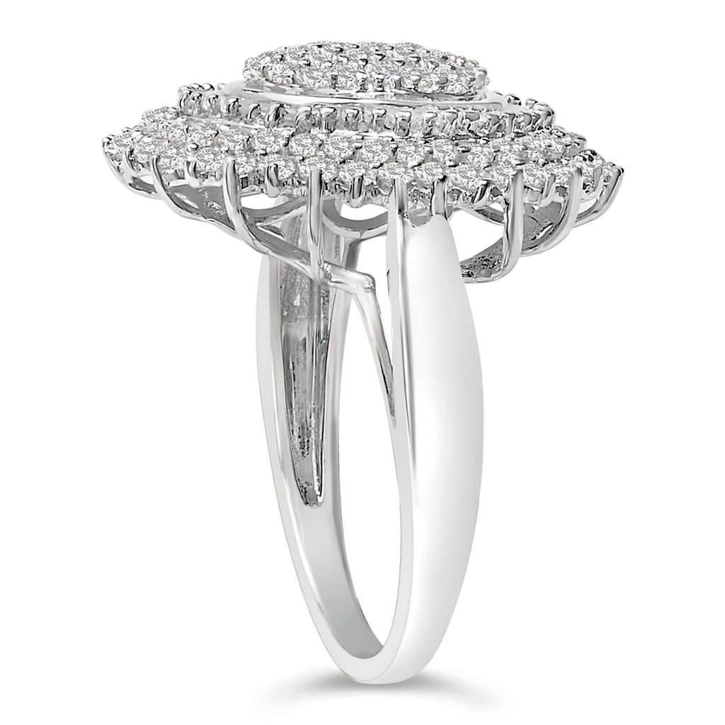 Sterling Silver 2.0 Cttw Diamond Oval Halo Cocktail Ring