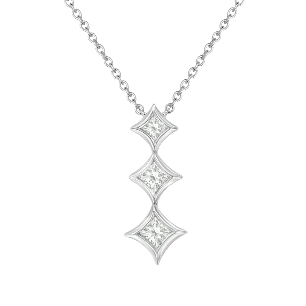 10K White Gold 1/5 Cttw Princess Cut Diamond 3 Stone Drop 18" Pendant Necklace (H-I Color, SI2-I1 Clarity)