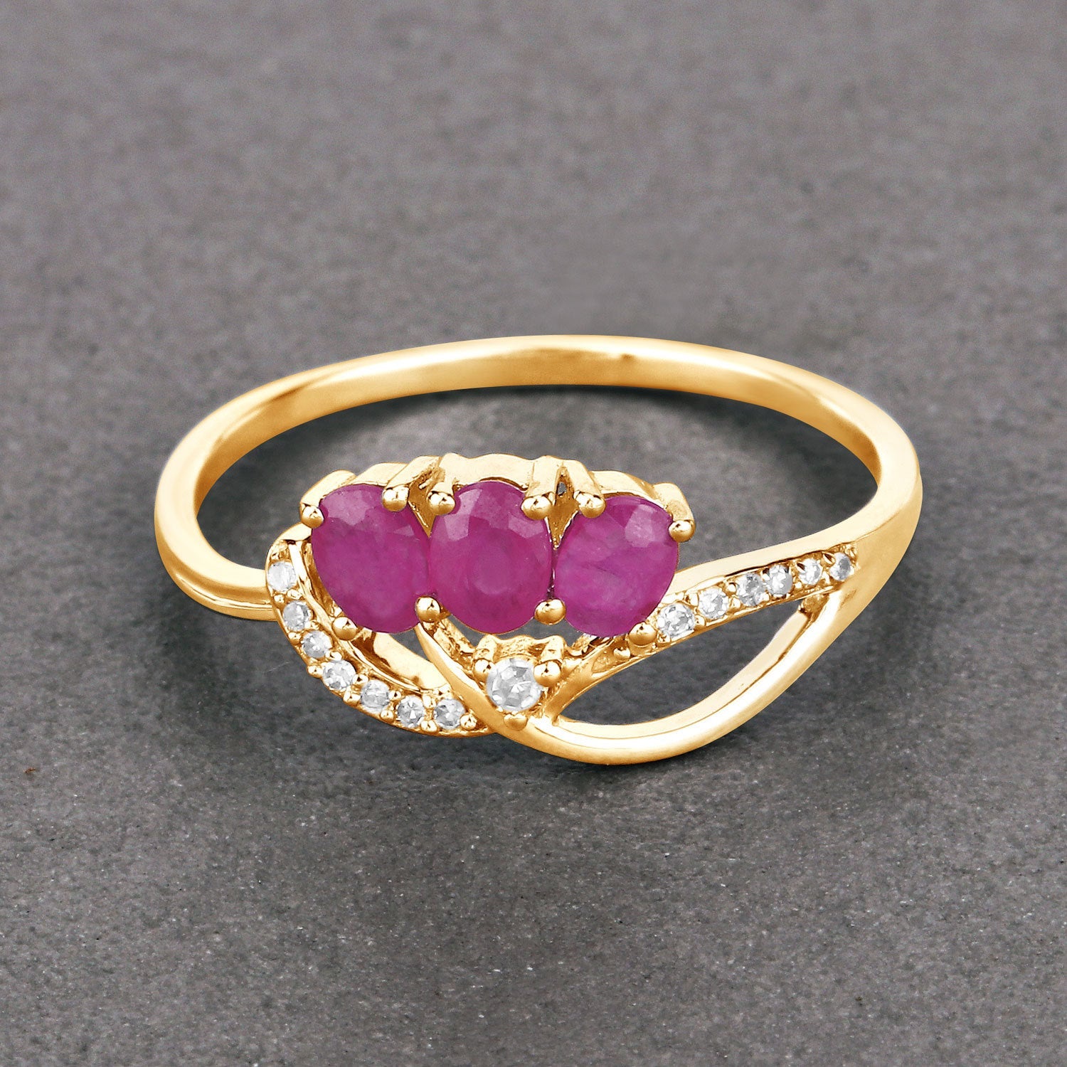 0.71 Carat Genuine Ruby and White Diamond 14K Yellow Gold Ring