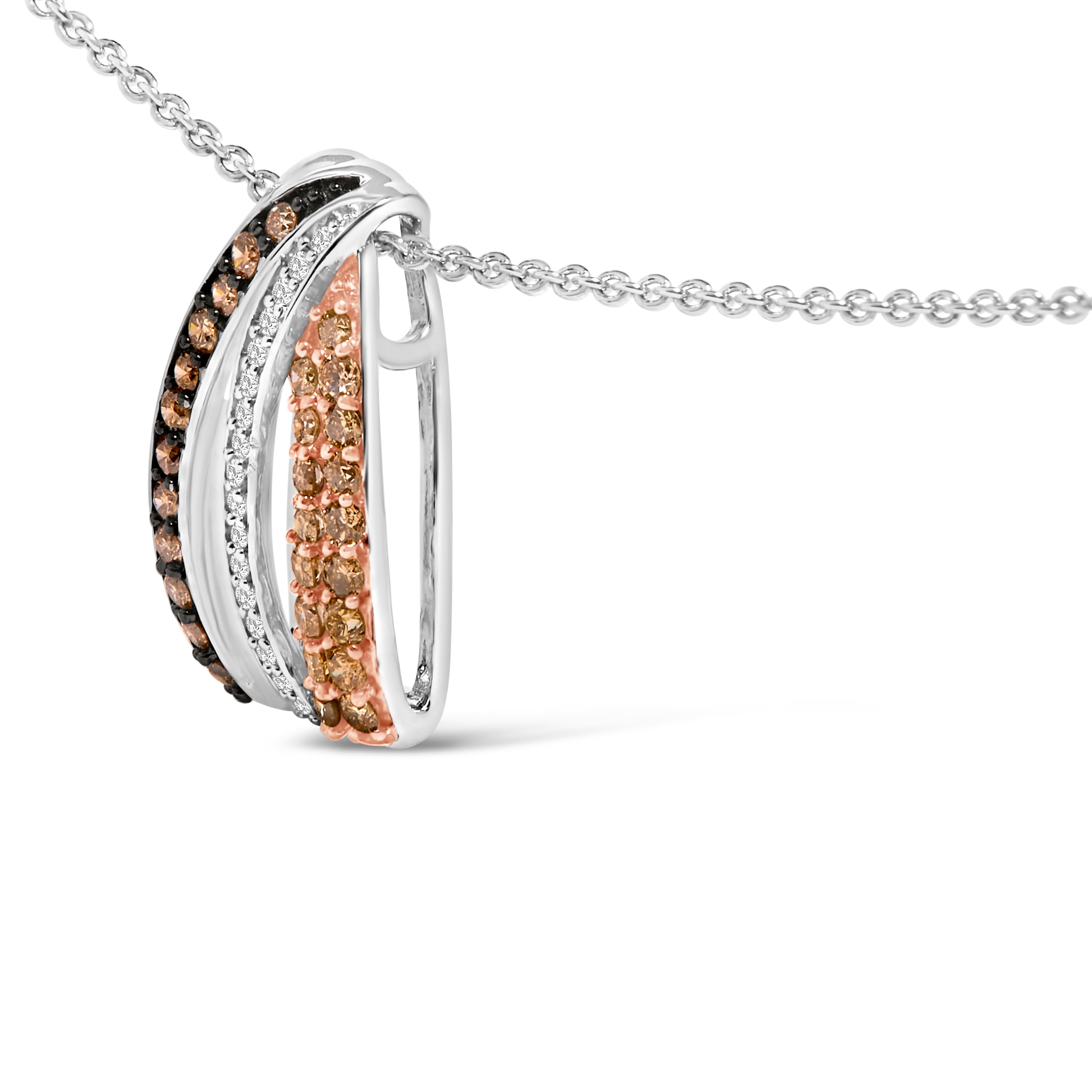 Tri Tone Sterling Silver 1/2 Cttw White and Brown Diamond Pendant Necklace