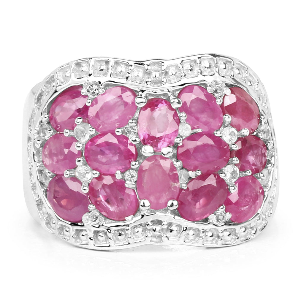 3.04 Carat Genuine Ruby & White Topaz .925 Sterling Silver Ring