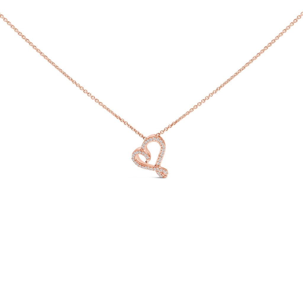 14k Rose Gold Plated Silver 1/10 Cttw Diamond Open Heart Pendant Necklace