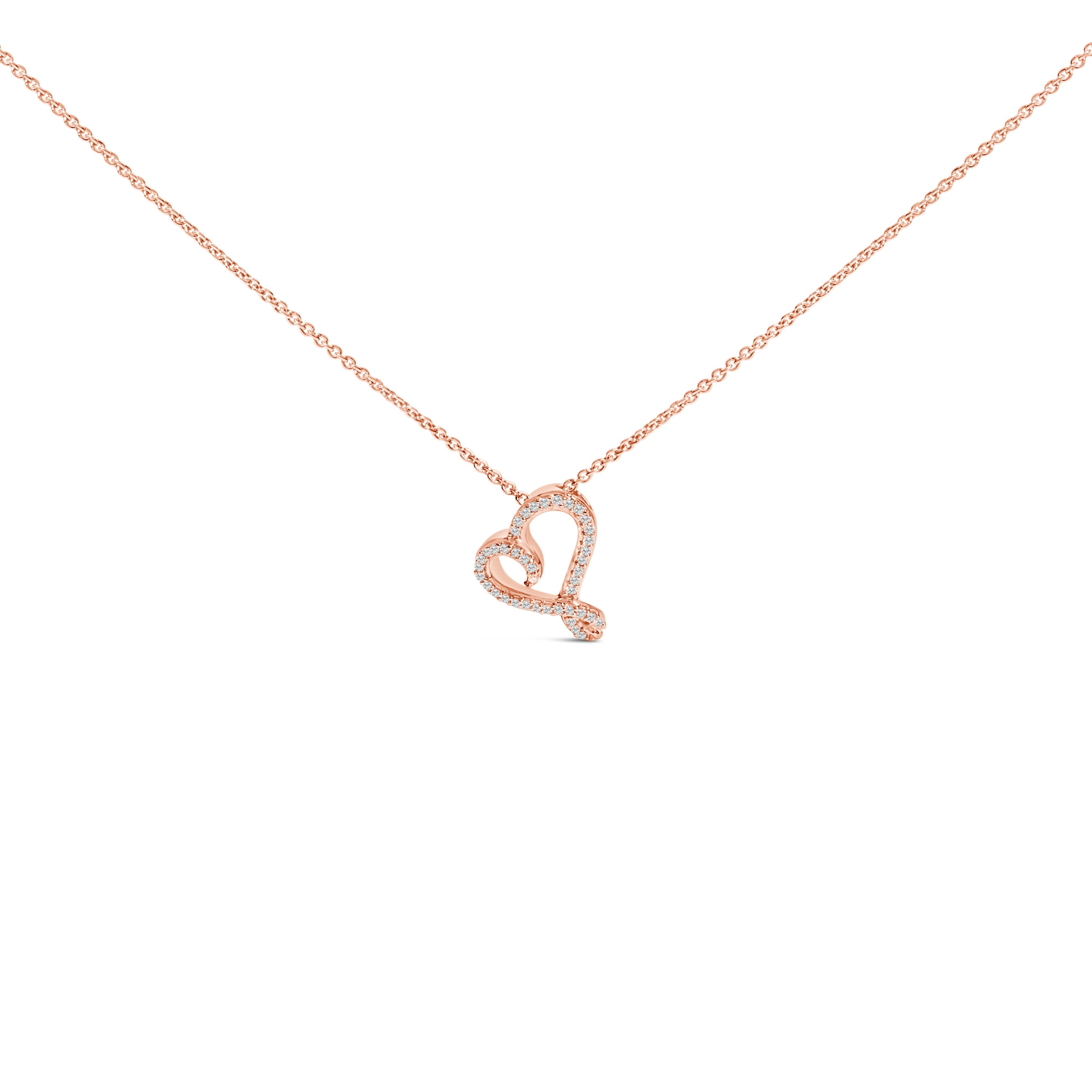 14k Rose Gold Plated Silver 1/10 Cttw Diamond Open Heart Pendant Necklace
