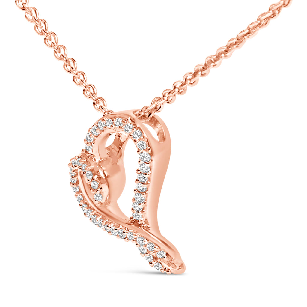 14k Rose Gold Plated Silver 1/10 Cttw Diamond Open Heart Pendant Necklace