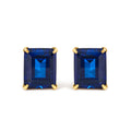 18K Yellow Gold 10x8 MM Lab Created Blue Sapphire Emerald Cut Solitaire Stud Earrings