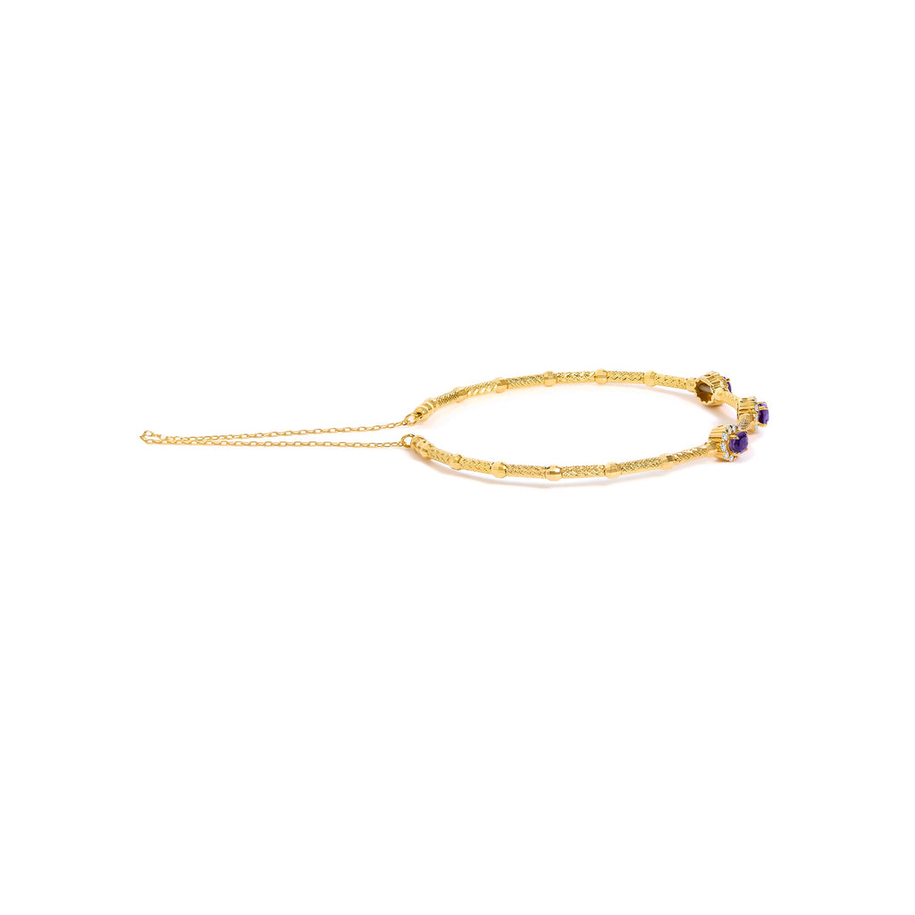 18K Yellow Gold Purple Amethyst and 1/3 Cttw Diamond Halo Station Bracelet
