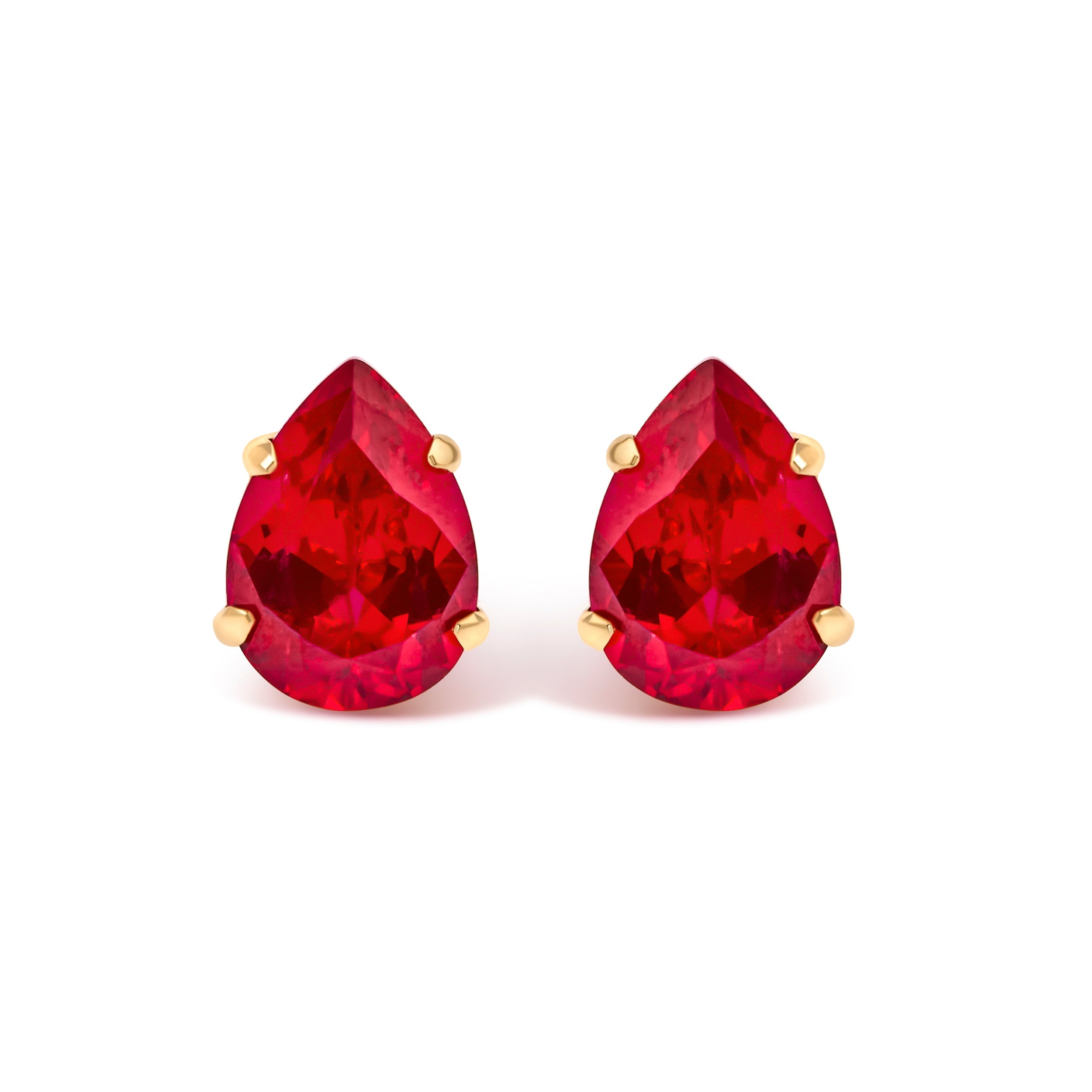 18K Yellow Gold 5X7 MM Created Pear Ruby Solitaire Stud Earrings