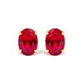18K Yellow Gold 7x5 MM Created Oval Ruby Solitaire Stud Earrings