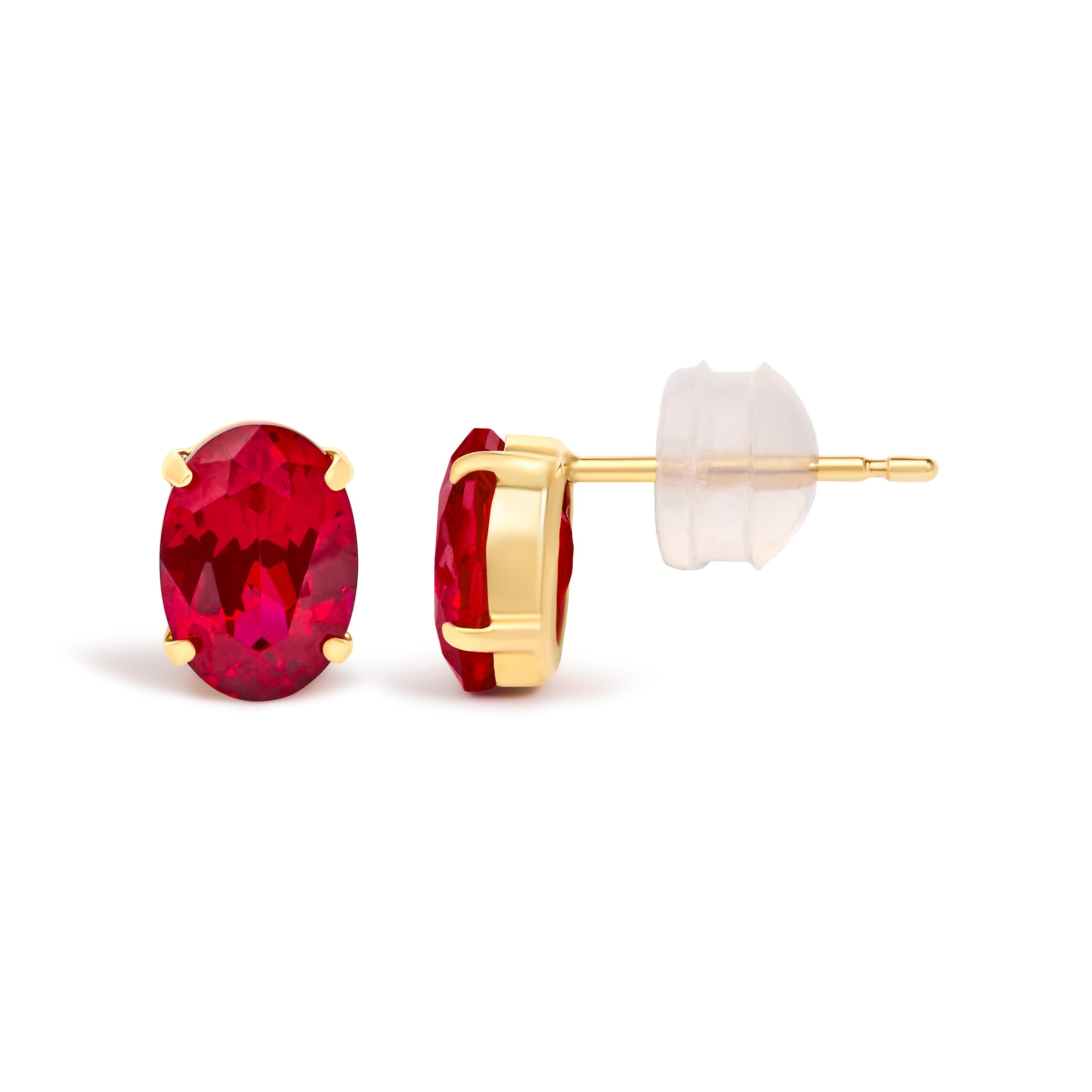 18K Yellow Gold 7x5 MM Created Oval Ruby Solitaire Stud Earrings
