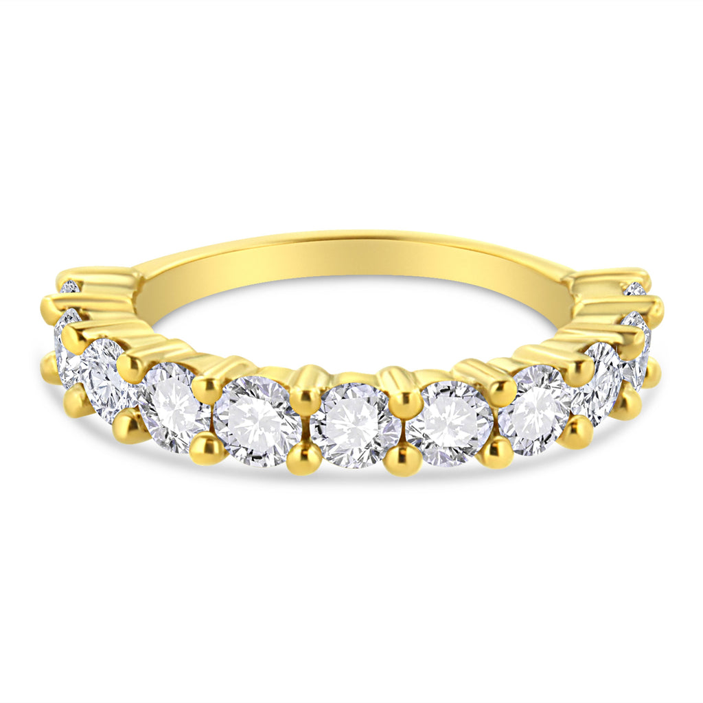 14K Yellow Gold Plated .925 Sterling Silver 2.00 Cttw Shared Prong Set Round-Diamond 11 Stone Band Ring (J-K Color, I1-I2 Clarity) - Size 7