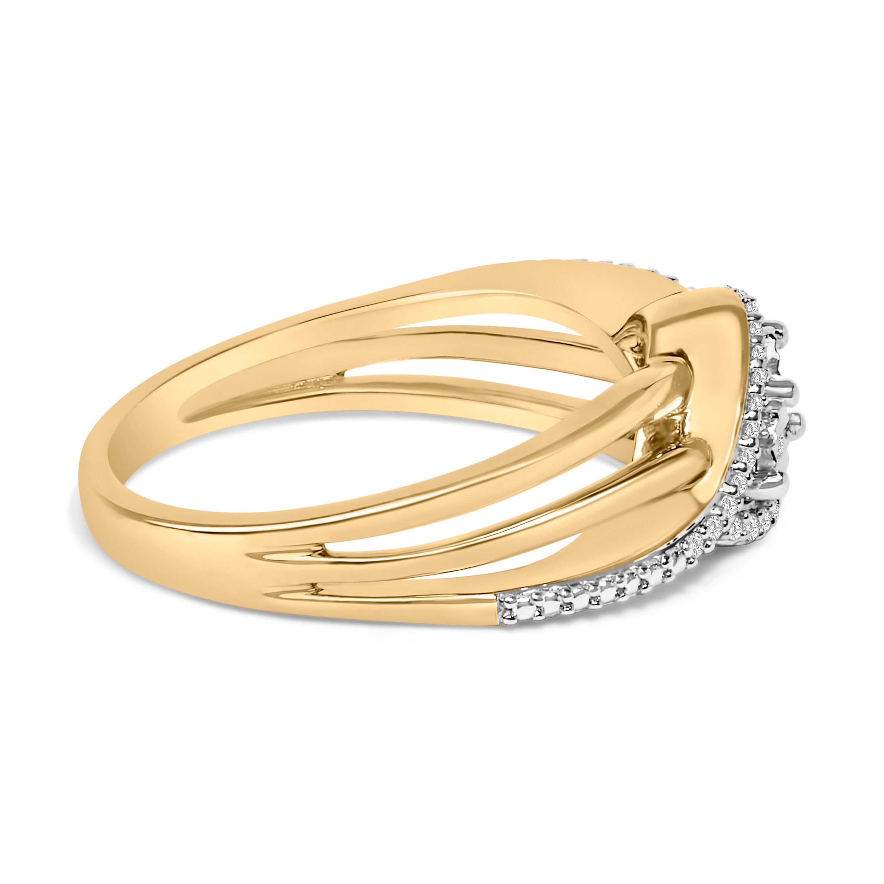 14K Yellow Gold Plated Sterling Silver 1/10 Cttw Diamond Bypass Ring