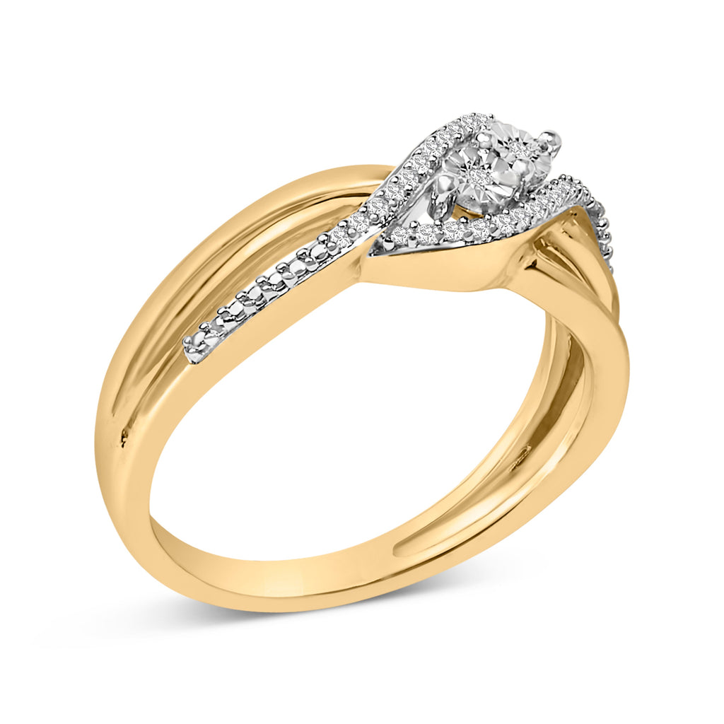 14K Yellow Gold Plated Sterling Silver 1/10 Cttw Diamond Bypass Ring