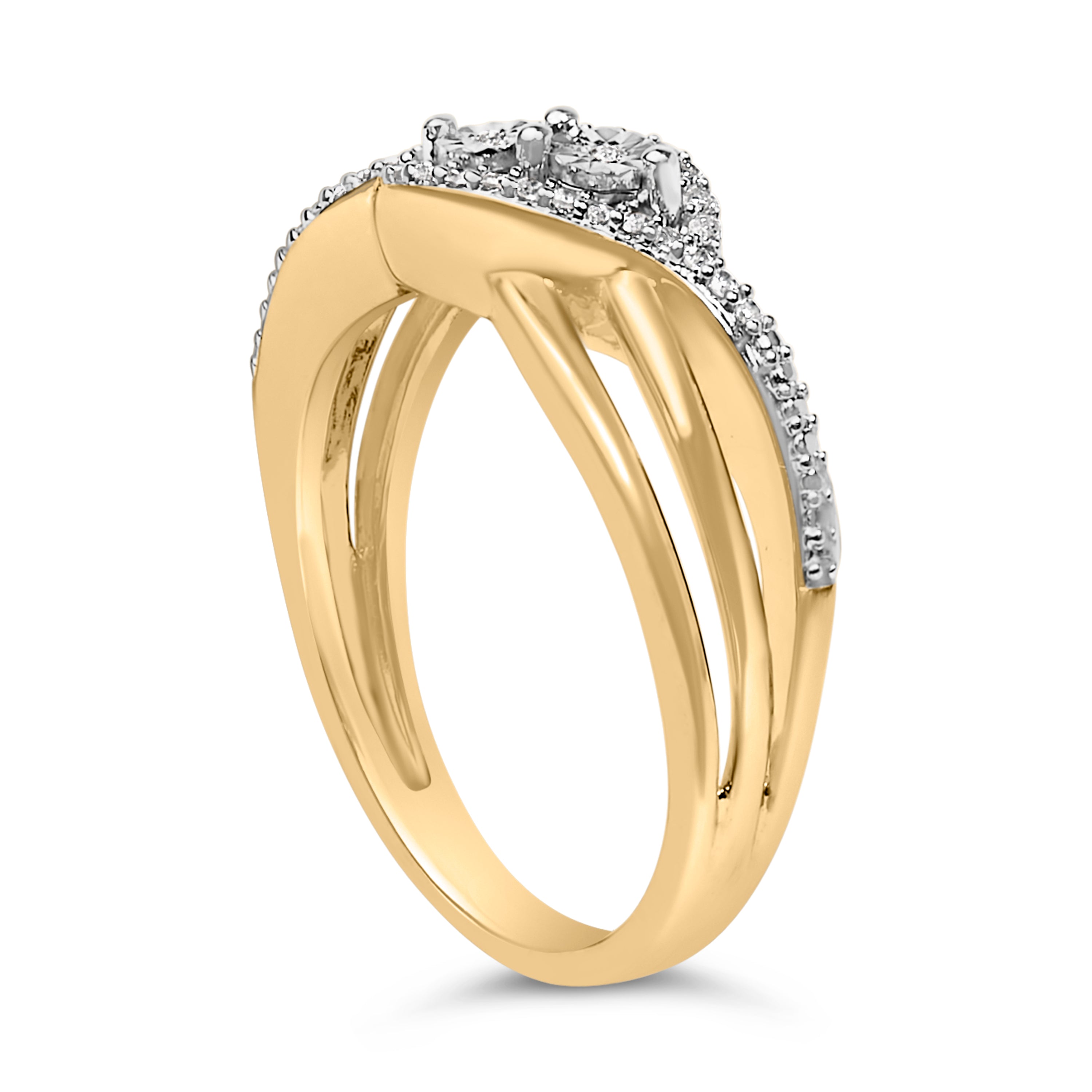 14K Yellow Gold Plated Sterling Silver 1/10 Cttw Diamond Bypass Ring
