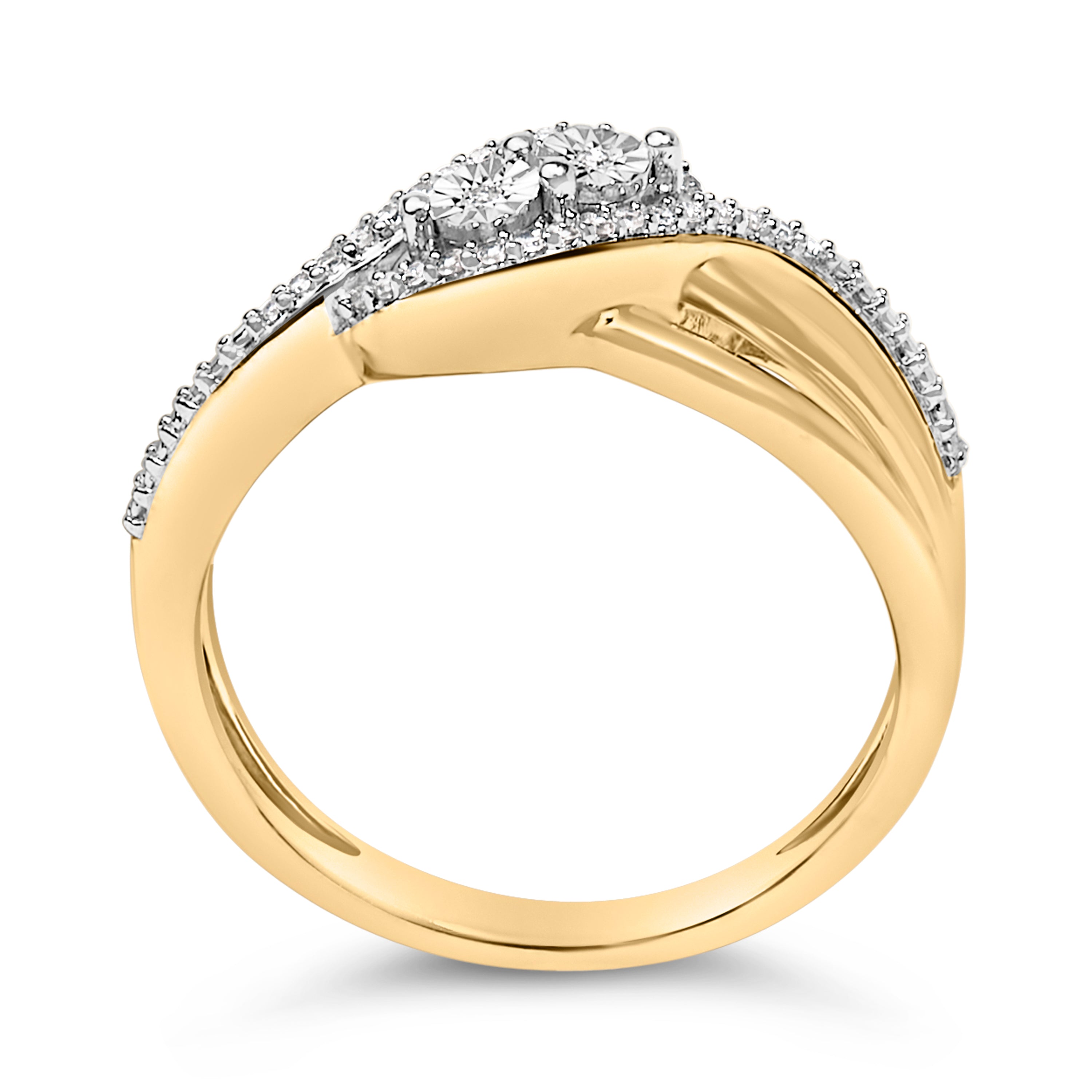 14K Yellow Gold Plated Sterling Silver 1/10 Cttw Diamond Bypass Ring