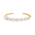18K Yellow Gold Freshwater Pearl Cuff Bangle Bracelet