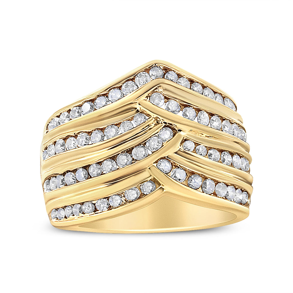 10K Yellow Gold Plated .925 Sterling Silver 1 1/2 Cttw Diamond Channel Band (Champagne Color, I2-I3 Clarity) Ring Size 7