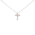 14K Rose Gold Plated Sterling Silver 1/10 Cttw Diamond Cross & Heart Pendant Necklace