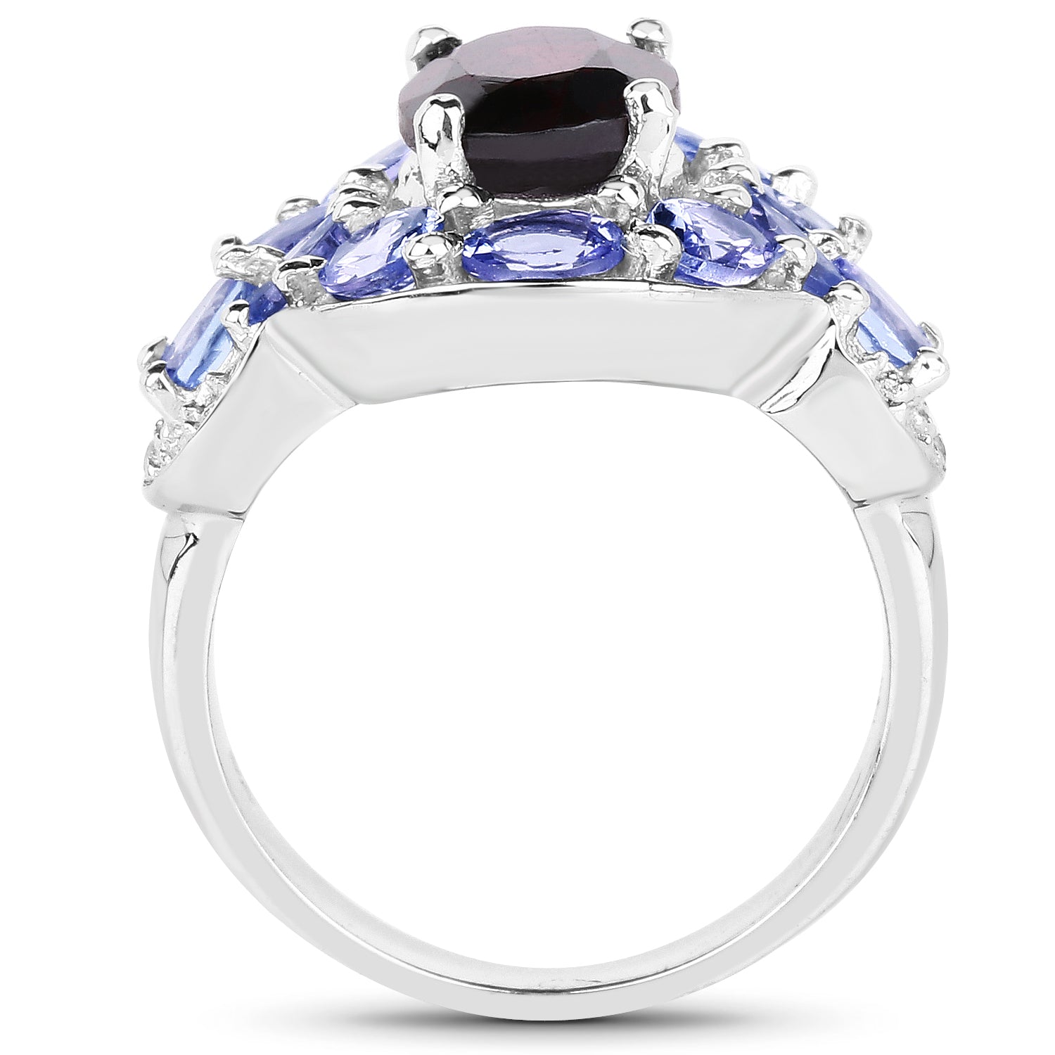 4.20 Carat Genuine Garnet, Tanzanite & White Topaz .925 Sterling Silver Ring