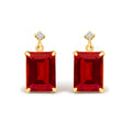 18K Yellow Gold Rectangular Emerald-Cut Garnet and Diamond Dangle Earrings
