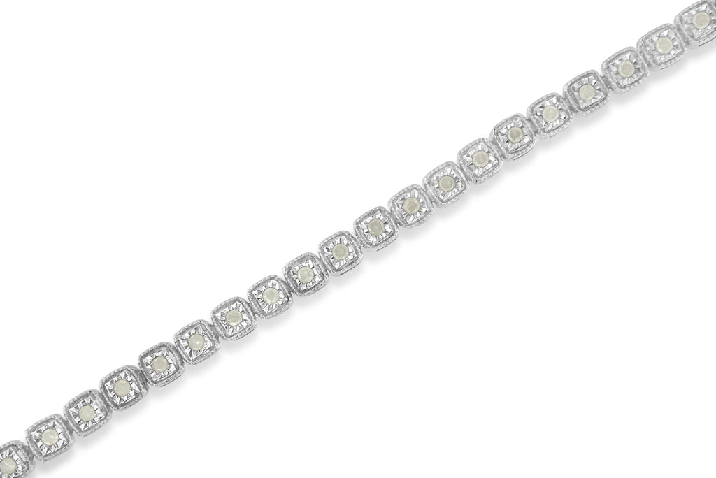 .925 Sterling Silver 1.0 Cttw Diamond Miracle-Set Square Milgrain 7" Link Tennis Bracelet (I-J Color, I3 Clarity)