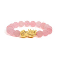 18K Yellow Gold Dragon Charm Natural Rose Quartz Beaded Charm Bracelet