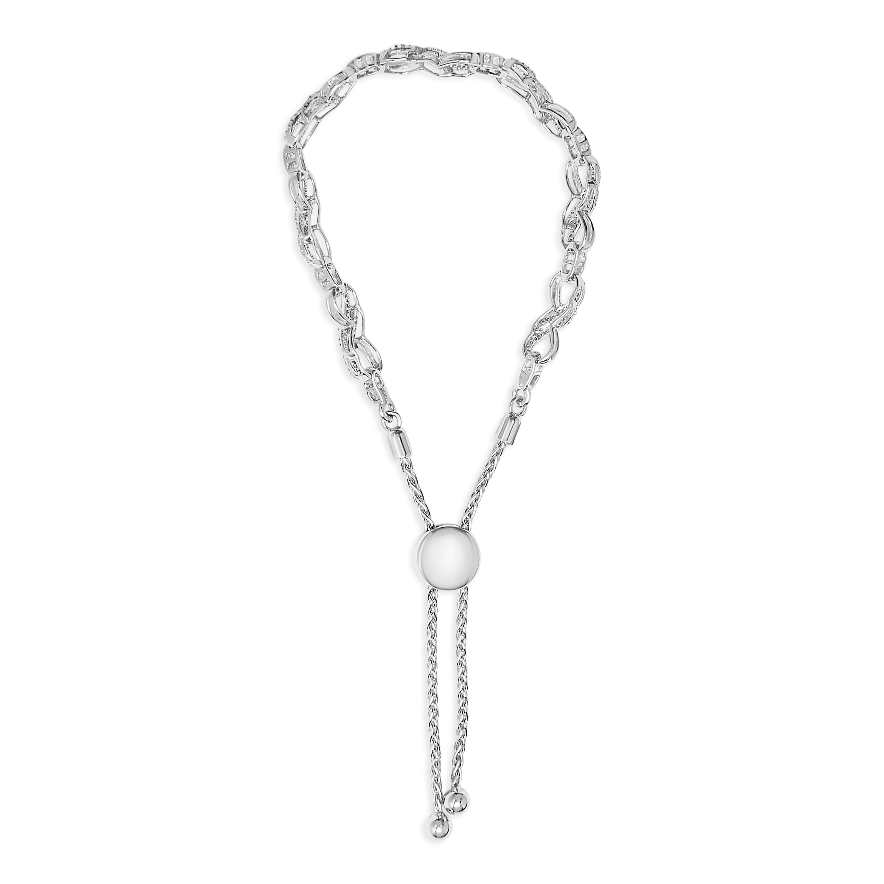 .925 Sterling Silver 1/2 Cttw Diamond Infinity Link Bolo Bracelet