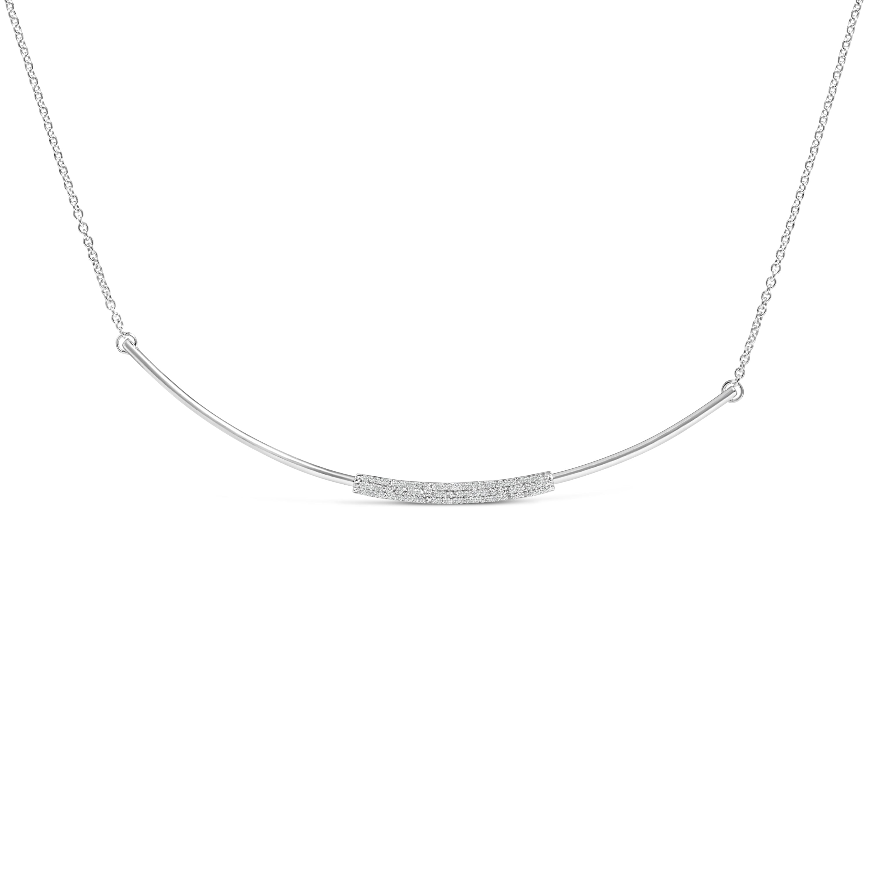 .925 Sterling Silver 1/5 Cttw Diamond Curved Bar Diamond Necklace
