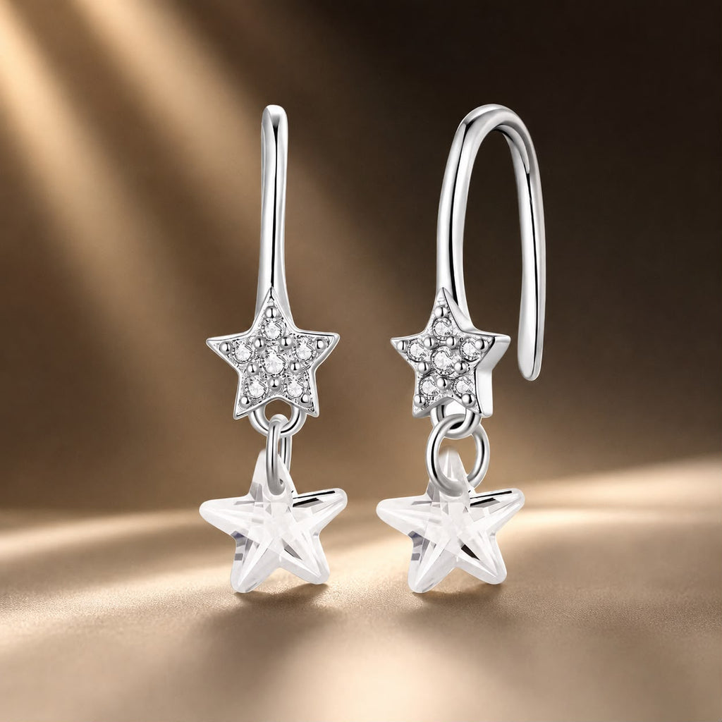925 Sterling Silver Earrings with Pavé Setting CZ, White Gold Plating, 2.1*0.6cm, for Women