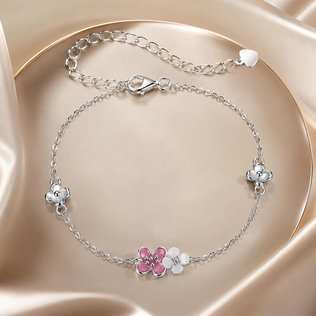 925 Sterling Silver Enamel Charm Bracelet with Pavé CZ, 15+6cm for Women