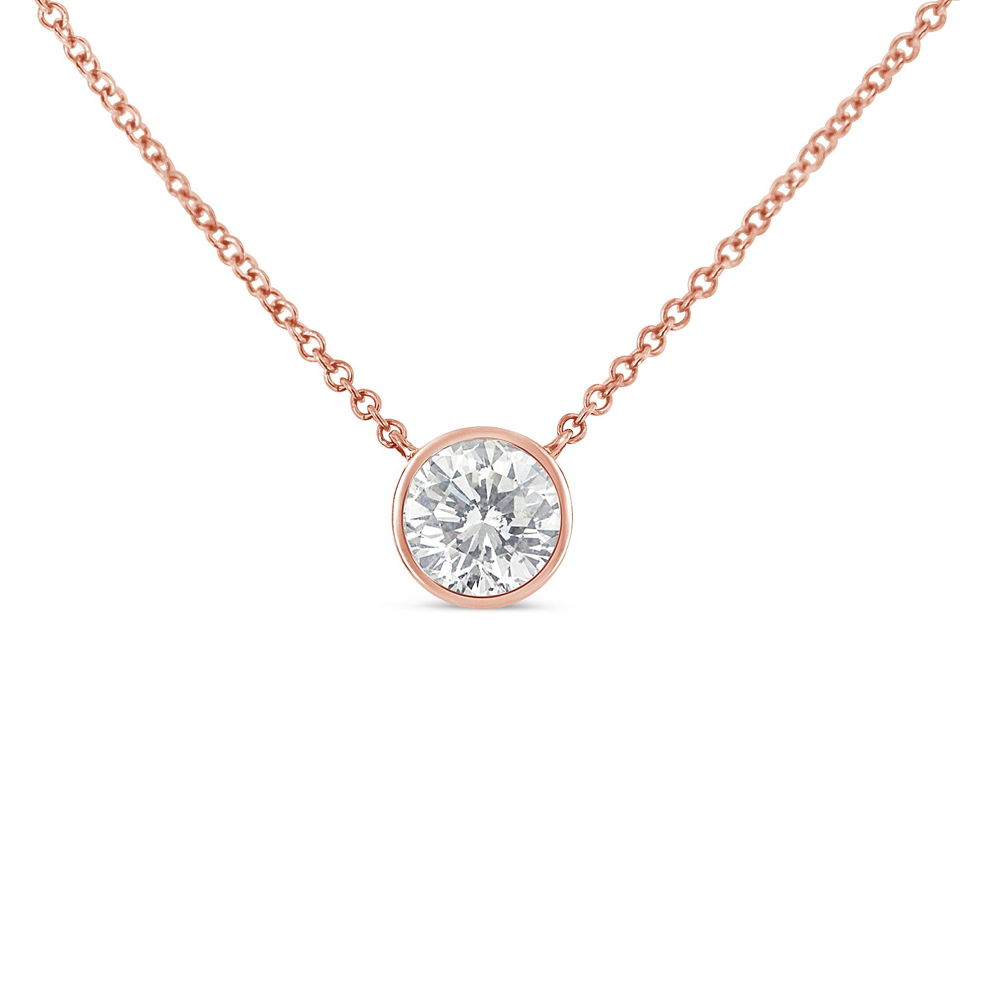 2 Micron 14K Rose Gold Plated Sterling Silver Bezel-Set Diamond Solitaire Pendant Necklace (1/3 cttw, H-I Color, I1-I2 Clarity)