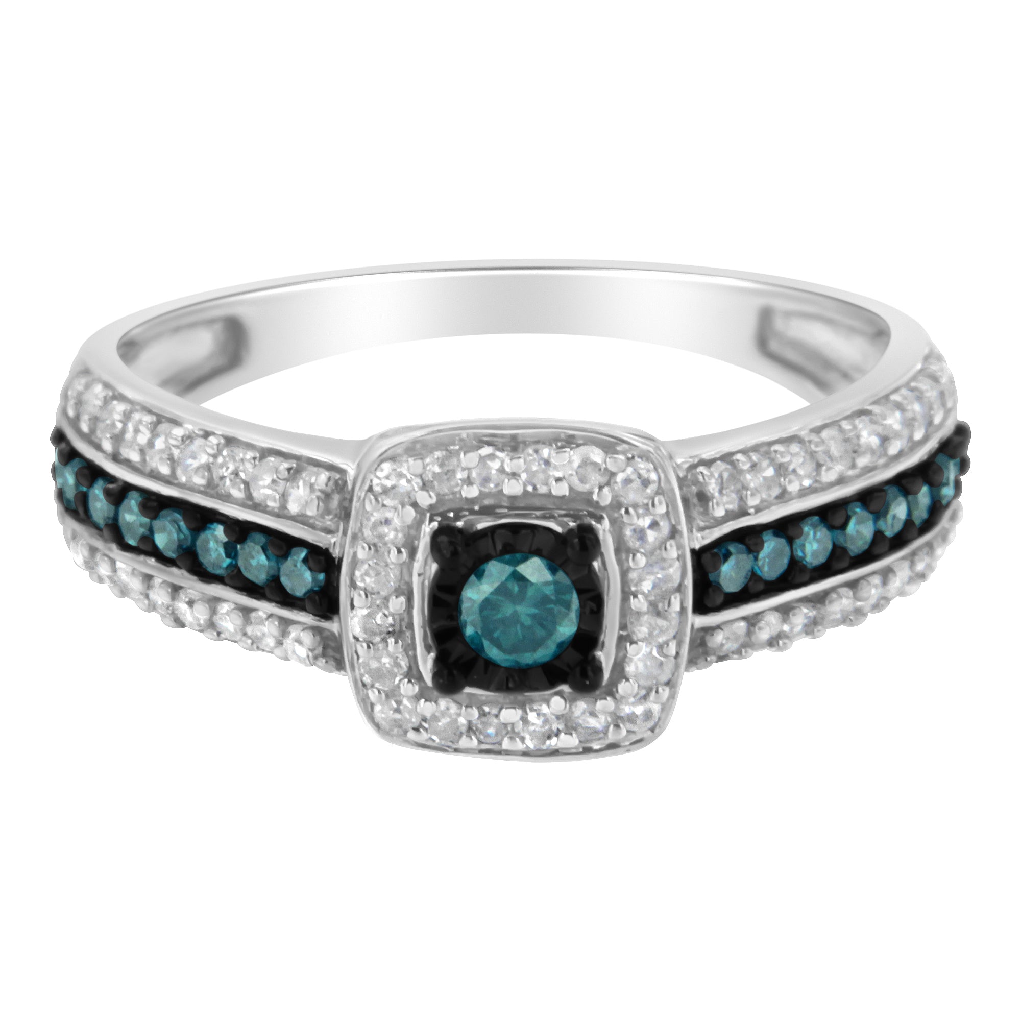 .925 Sterling Silver Treated Blue Miracle-Set Diamond Engagement Ring (1/2 Cttw, J-K Color, I1-I2 Clarity) - Size 6