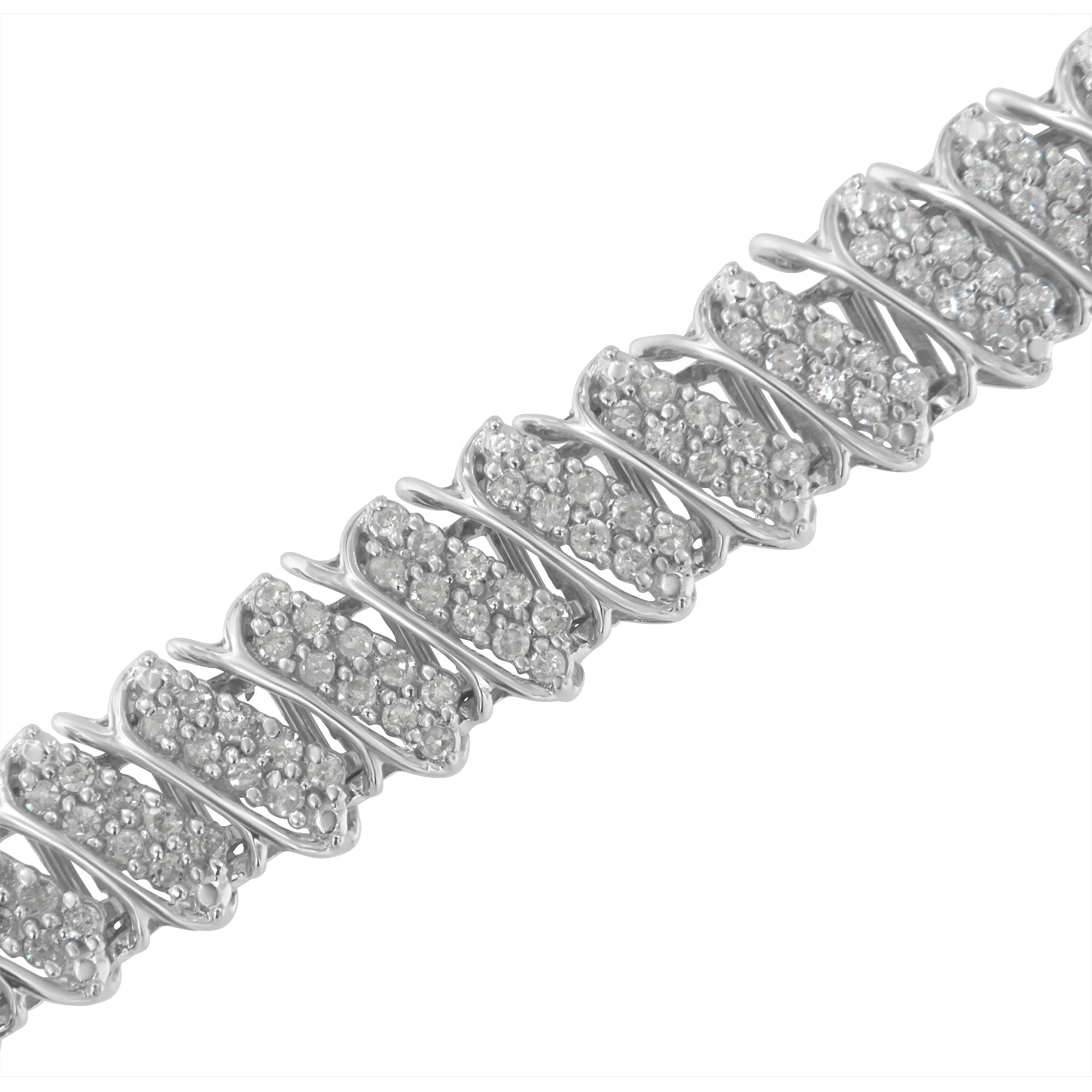 .925 Sterling Silver 3.0 Cttw Diamond Multi Row Cluster Slanted Wave Link 7-Â¼â€ Tennis Bracelet (I-J Color, I2-I3 Clarity)