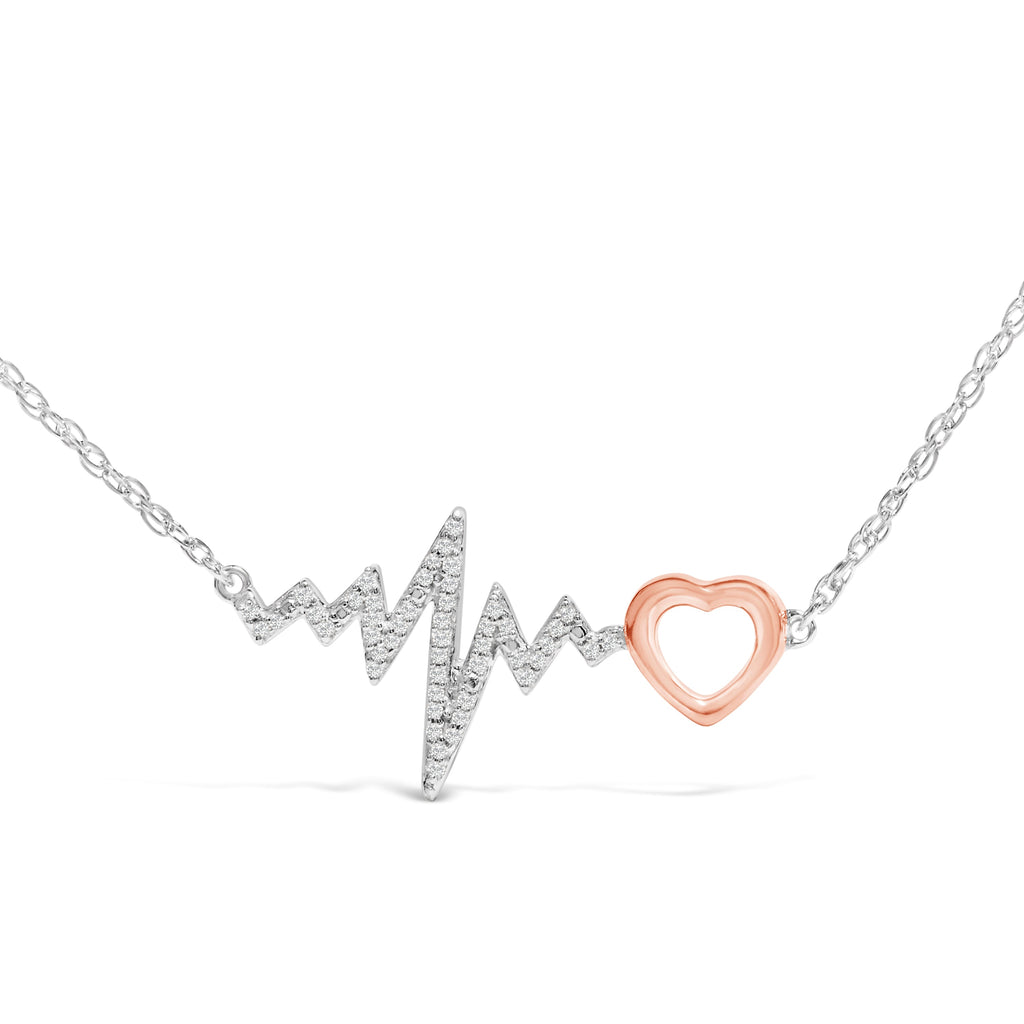 14K Rose Gold Plated Silver Diamond Accent Zig Zag Heart Necklace