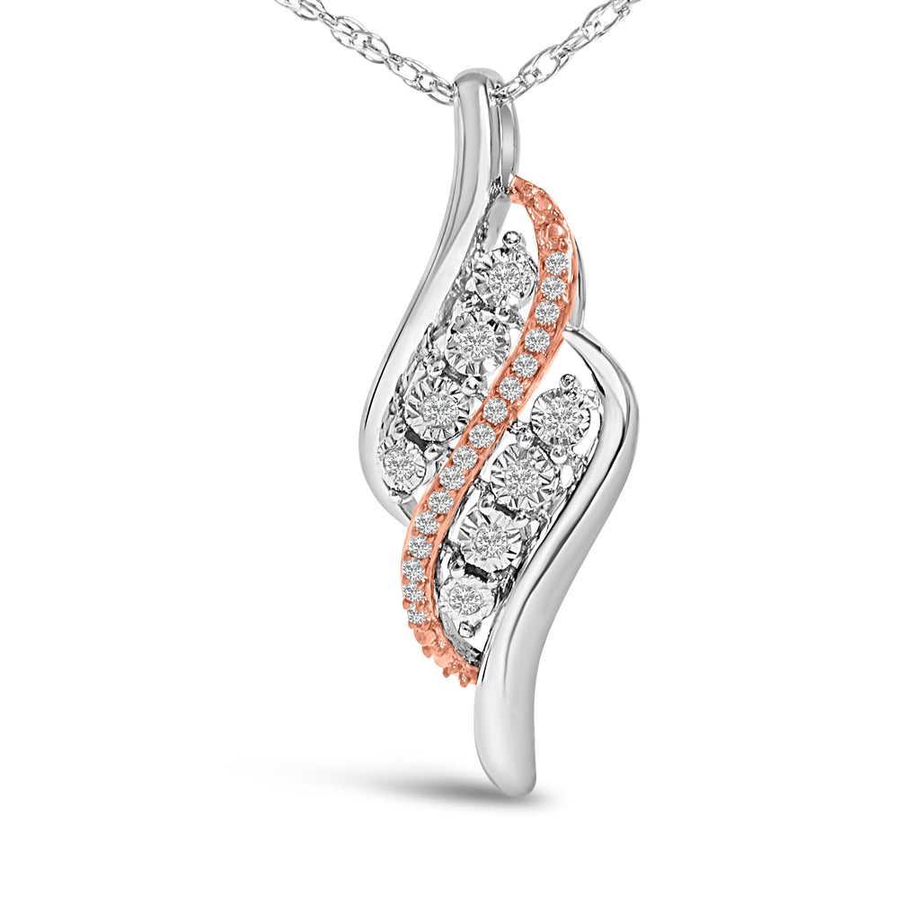 14k Rose Gold Plated Sterling Silver 1/10 Cttw Diamond Swirl Pendant Necklace