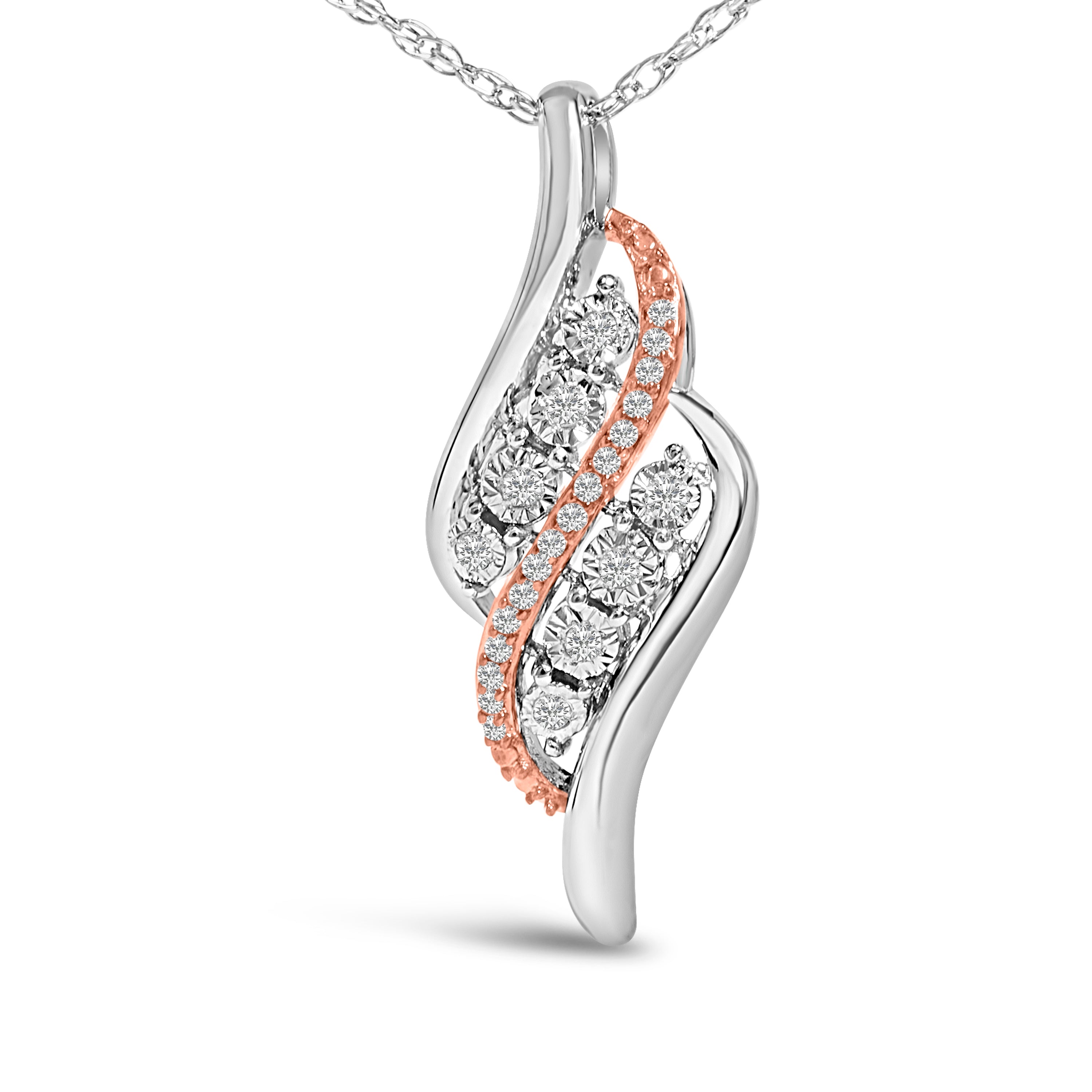 14k Rose Gold Plated Sterling Silver 1/10 Cttw Diamond Swirl Pendant Necklace