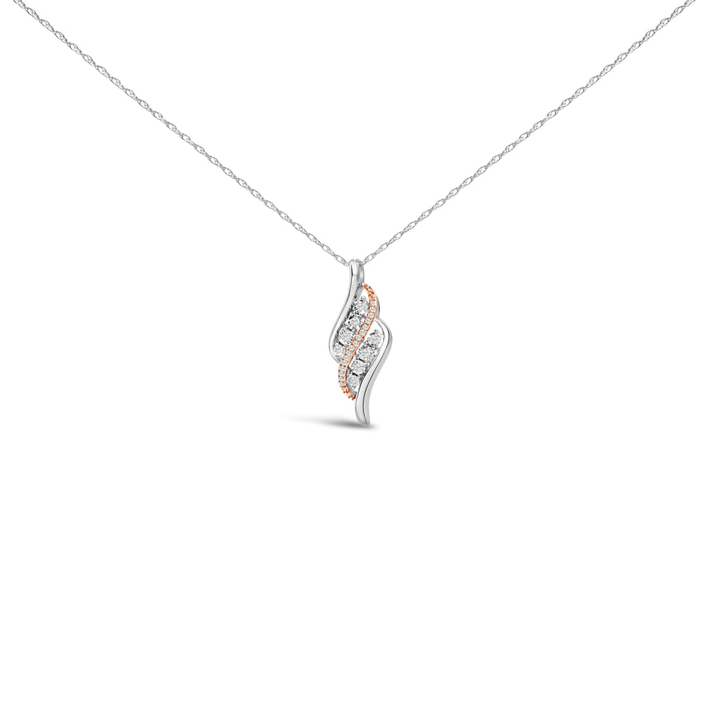 14k Rose Gold Plated Sterling Silver 1/10 Cttw Diamond Swirl Pendant Necklace