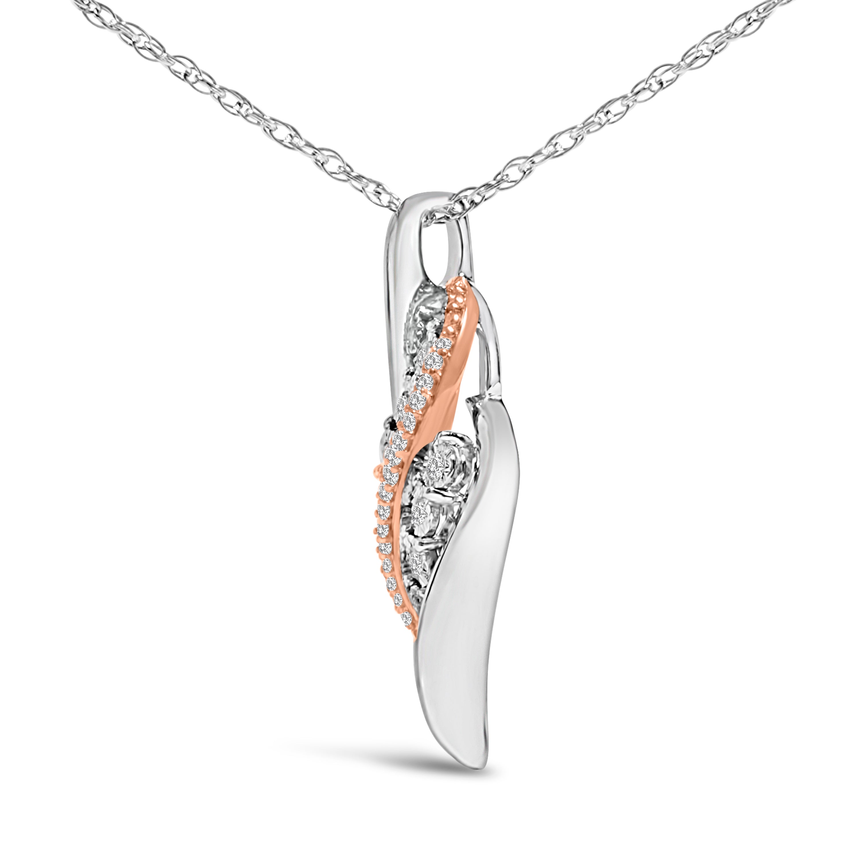 14k Rose Gold Plated Sterling Silver 1/10 Cttw Diamond Swirl Pendant Necklace