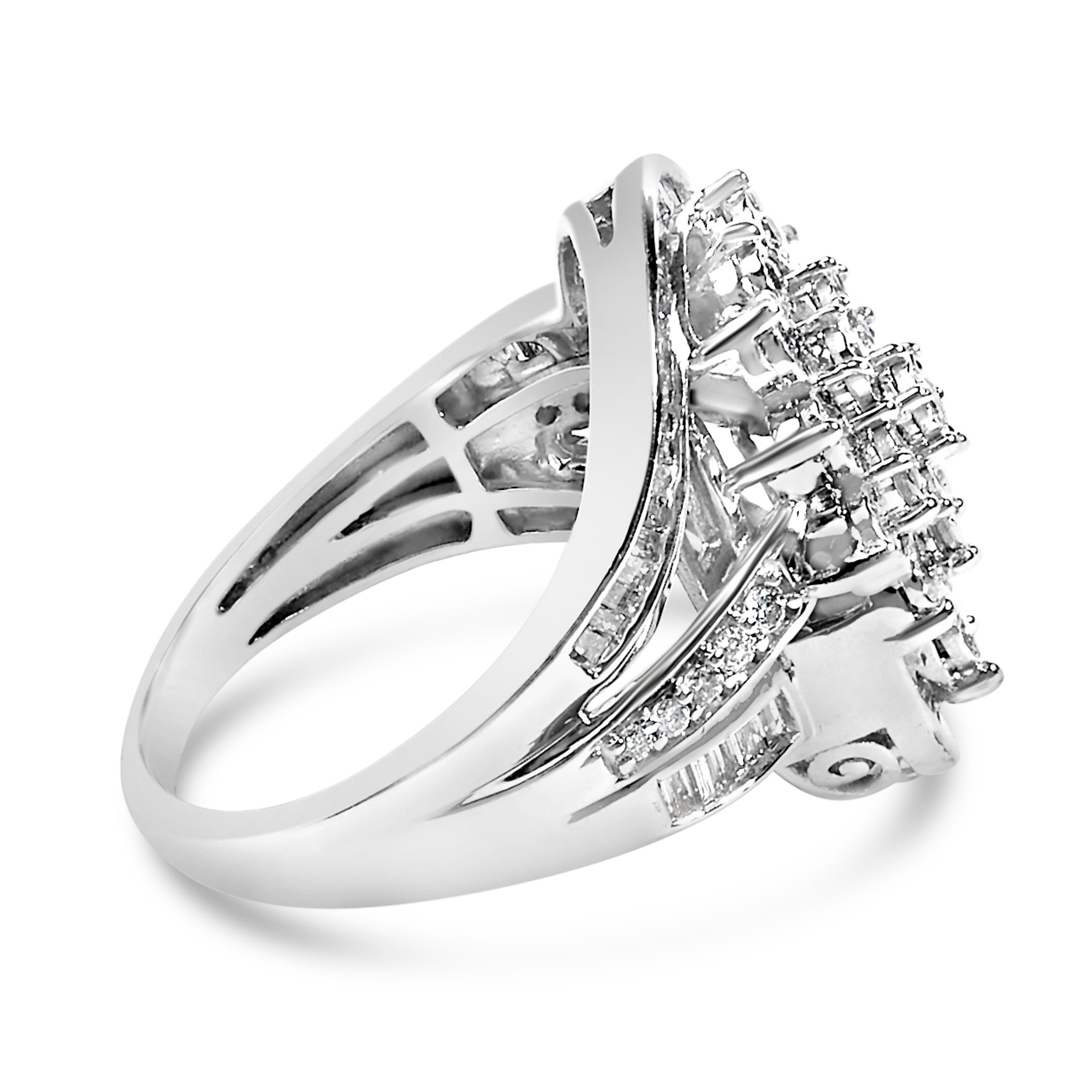Sterling Silver 1.0 Cttw Diamond Swirl Cluster Cocktail Ring